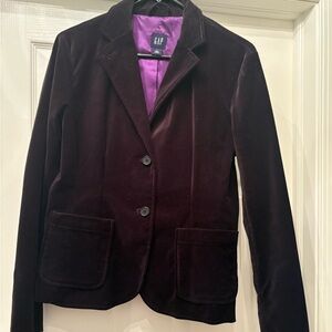 GAP Women's Black Velvet Blazer with Purple Lining, Size 8